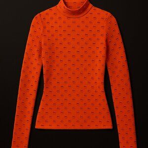 Orange Cut-Out Long Sleeve Top with Mock Neck – One Size (Worn Once)